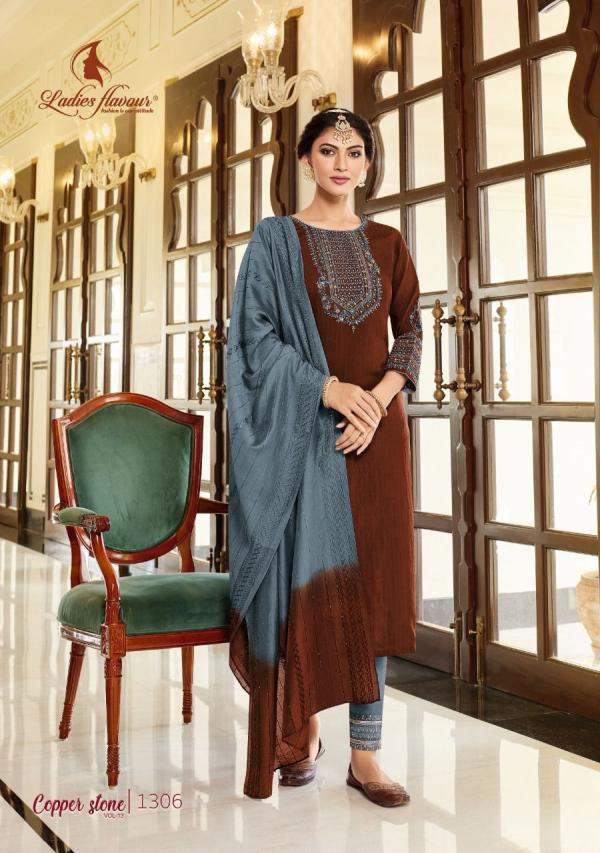 Ladies Flavour Copper Stone Vol 13  Viscose Kurti With Bottom Dupatta Collection